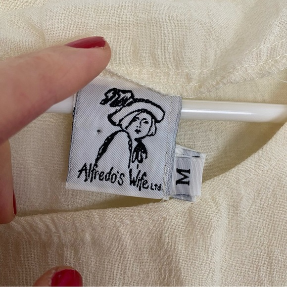 Alfredo’s Wife Tunic Top Womens Medium Made In USA Cream Organic Cotton Shirt - Picture 8 of 11